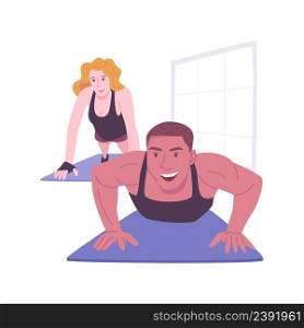 Yoga workout isolated cartoon vector illustrations. Group of muscular people do power yoga in the gym, strength and endurance, healthy lifestyle, workout training together vector cartoon.. Yoga workout isolated cartoon vector illustrations.
