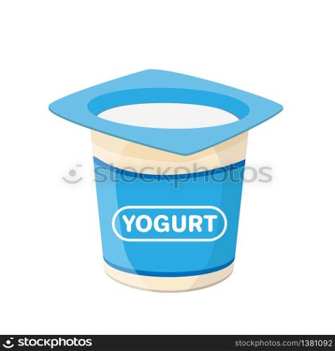 Yogurt package design isolated on white background. White yogurt icon. Food container concept. Vector stock.