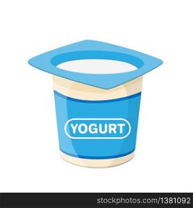 Yogurt package design isolated on white background. White yogurt icon. Food container concept. Vector stock.
