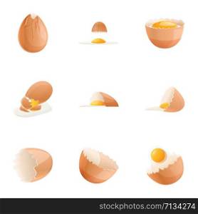 Yolk eggshell icon set. Cartoon set of 9 yolk eggshell vector icons for web design isolated on white background. Yolk eggshell icon set, cartoon style