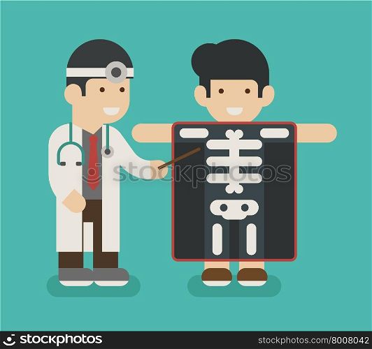 Yong man with x-ray screen showing skeleton , eps10 vector format