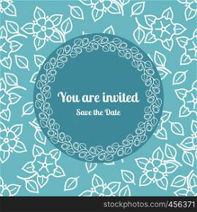 You are invited wedding card template decorated cute pattern with floral frame. Vector illustration. You are invited wedding floral card template