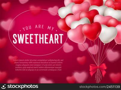 You are my sweetheart lettering, bunch of heart shaped balloons. Saint Valentines Day greeting card. Typed text, calligraphy. For leaflets, brochures, invitations, posters or banners.