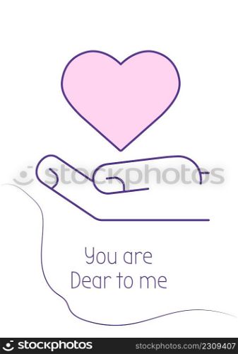 You became dear to me here greeting card with color icon element. Appreciation. Postcard vector design. Decorative flyer with creative illustration. Notecard with congratulatory message on white. You became dear to me here greeting card with color icon element