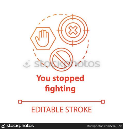 You stopped fighting concept icon. Prohibition of domestic violence. Ban on harassment. Forbid on spousal abuse idea thin line illustration. Vector isolated outline drawing. Editable stroke