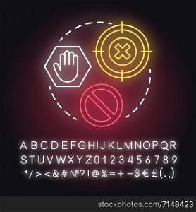 You stopped fighting neon light concept icon. Prohibition of domestic violence. Forbid on spousal abuse idea. Glowing sign with alphabet, numbers and symbols. Vector isolated illustration