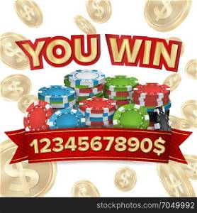 You Win. Jackpot Background Vector. Falling Explosion Gold Coins Illustration. Jackpot Prize Design. Poker Chips. Coins Background.. You Win. Jackpot Background Vector. Falling Explosion Gold Coins Illustration. Jackpot Prize Design. Poker Chips