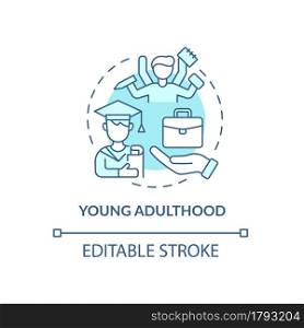 Young adulthood problem concept icon. Formal education and life direction choice. Adult life stages abstract idea thin line illustration. Vector isolated outline color drawing. Editable stroke. Young adulthood problem concept icon