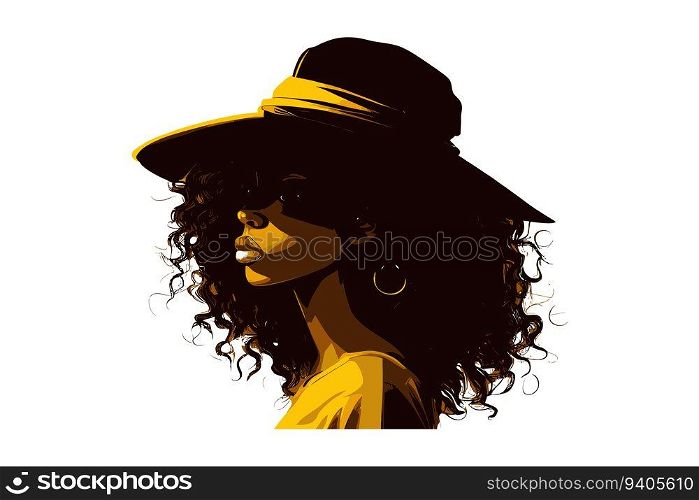Young African American woman with black curly hair. Vector illustration design.