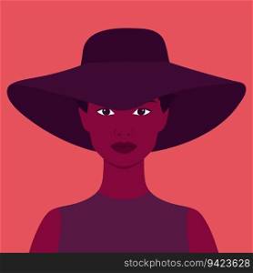Young African woman in a hat. Abstract elegant woman. Vector illustration