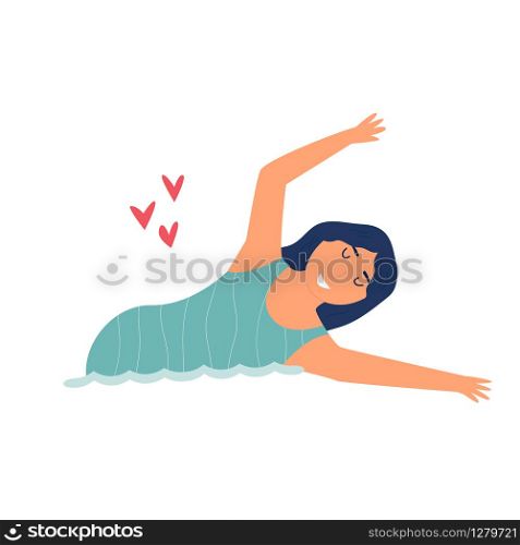 Young athlete woman swimming in a pool. Vector illustration. Young athlete woman swimming in a pool