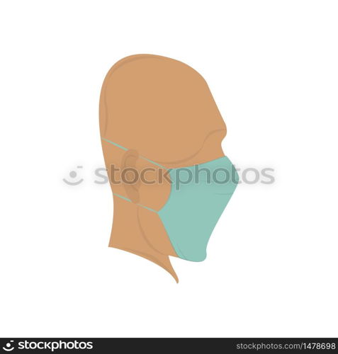 Young bald man with blue medical face mask that protects vi virus. COVID-19.