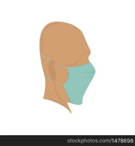Young bald man with blue medical face mask that protects vi virus. COVID-19.