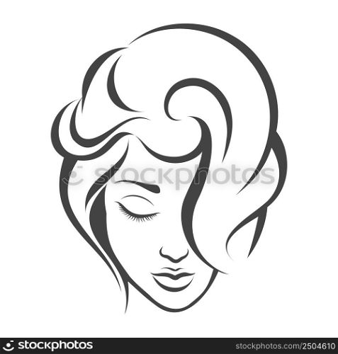 Young Beautiful Female Face isolated on White. Vector illustration.