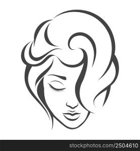 Young Beautiful Female Face isolated on White. Vector illustration.