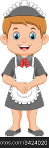 Young beautiful housekeeper wearing her uniform with apron at the job of illustration