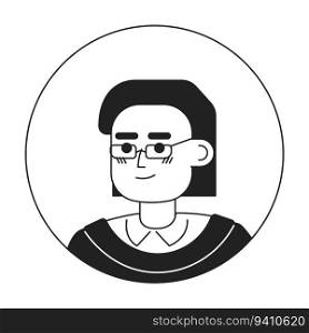 Young blonde woman in glasses monochrome flat linear character head. Short bob haircut. Editable outline hand drawn human face icon. 2D cartoon spot vector avatar illustration for animation. Young blonde woman in glasses monochrome flat linear character head