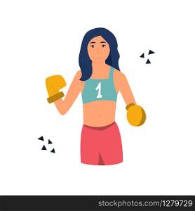 Young boxer girl performing at competitions. Portrait of sportswoman. Vector illustration. Young cute boxer girl performing at competitions
