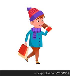 young boy eating sweets, candy lollipop. vector flat cartoon illustration. young boy eating sweets vector