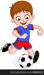 Young boy playing soccer