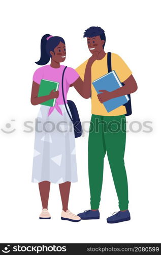 Young boyfriend and girlfriend semi flat color vector characters. Standing figures. Full body people on white. Schoolers isolated modern cartoon style illustration for graphic design and animation. Young boyfriend and girlfriend semi flat color vector characters