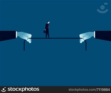 Young brave rick businessman balancing on rope. Concept business illustration. Vector flat