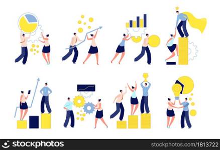 Young business entrepreneurs. Office person, corporate people making presentation. Success finance deal and investment vector illustration. Business entrepreneur, young person in office. Young business entrepreneurs. Office person, corporate people making presentation. Success finance deal and investment vector illustration