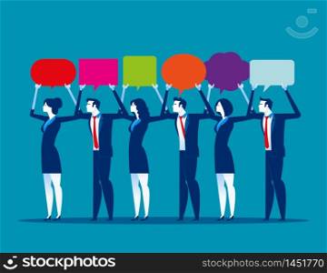 Young business holding up thought bubbles. Concept business business vector illustration, Flat business cartoon, Talking, Meeting, Brainstorm.