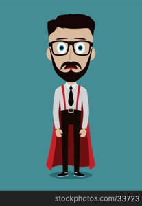 Young businessman in flat style superhero. Young businessman in flat style cartoon superhero