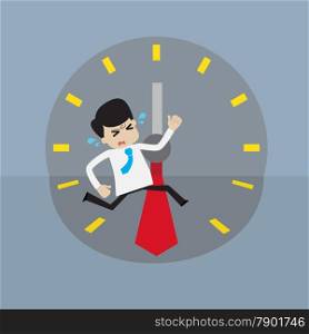 Young businessman rush run to place within deadline time. concept for hurry up or out of time.