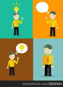 Young businessman thinking of his ideas. Set of flat design concepts. Young businessman thinking of his ideas. Set of flat design concepts. Vector illustration