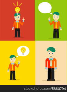 Young businessman thinking of his ideas. Set of flat design concepts. Young businessman thinking of his ideas. Set of flat design concepts. Vector illustration