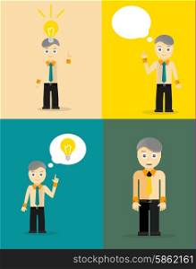Young businessman thinking of his ideas. Set of flat design concepts. Young businessman thinking of his ideas. Set of flat design concepts. Vector illustration
