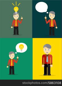 Young businessman thinking of his ideas. Set of flat design concepts. Young businessman thinking of his ideas. Set of flat design concepts. Vector illustration