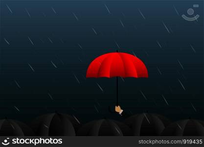 Young businessman Umbrella Show leadership and success , rain season , rain drop vector illustration , idea concept