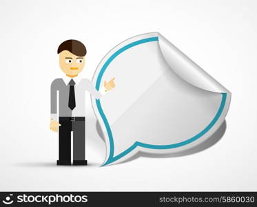 Young businessman with speech bubble. Young businessman with speech cloud. Modern cartoon presentation concept