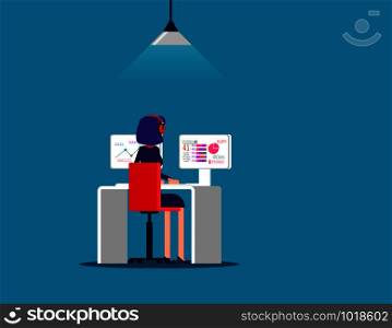 Young businesswoman working. Business analysis. Vector illustration character style.. Young businesswoman working. Business analysis. Vector illustration character style.