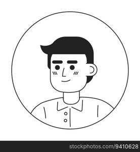 Young caucasian man monochrome flat linear character head. Editable cartoon avatar icon. Happy brunette boy. Face emotion. Colorful spot illustration for web graphic design, animation. Young caucasian man monochrome flat linear character head