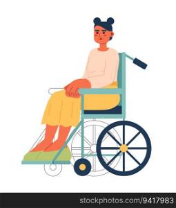 Young caucasian woman on wheelchair semi flat color vector character. Editable full body person with disability on white. Simple cartoon spot illustration for web graphic design. Young caucasian woman on wheelchair semi flat color vector character
