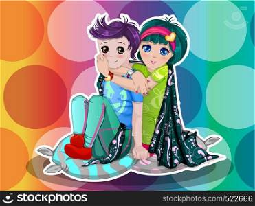 Young couple, boy and girl, vector illustration