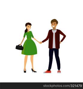 Young couple, family, standing, holding hands,isolated on white background,vector illustration. Young couple, family, standing, holding hands,isolated on white