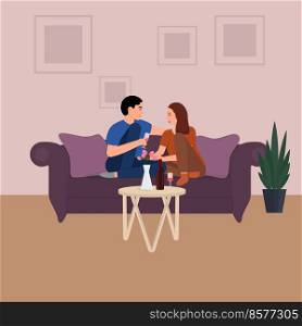 Young couple in love having dinner at home