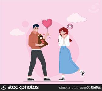 Young Couple in Love Vector Illustration