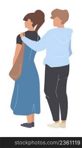 Young couple looking ahead semi flat color vector characters. Full body people on white. Man embracing girlfriend simple cartoon style illustration for web graphic design and animation. Young couple looking ahead semi flat color vector characters