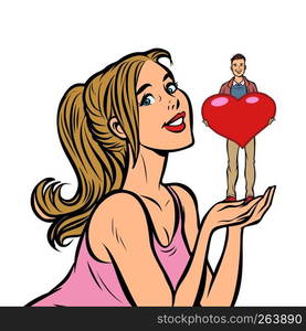 young couple love Valentine heart. Comic cartoon pop art retro vector illustration drawing. young couple love Valentine heart