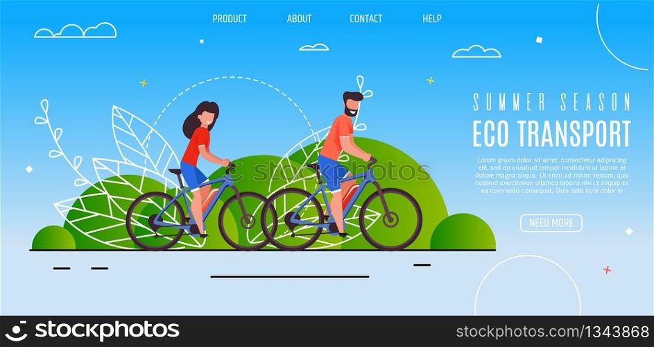 Young Couple Opened Summer Season Eco Transport. Bearded Man and Smiling Girl Riding Bike in Park. Environmentally Friendly Transport to Move Around City. Economical Train to Work, Home.