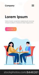 Young couple sitting in cafe and drinking bubble tea. Date, love, coffee flat vector illustration. Relationship and family concept for banner, website design or landing web page