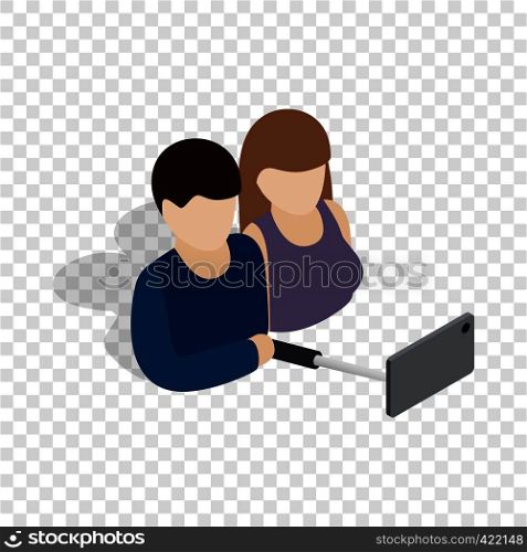 Young couple taking selfie photo together isometric icon 3d on a transparent background vector illustration. Young couple taking selfie photo together icon