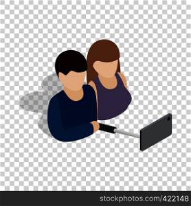 Young couple taking selfie photo together isometric icon 3d on a transparent background vector illustration. Young couple taking selfie photo together icon