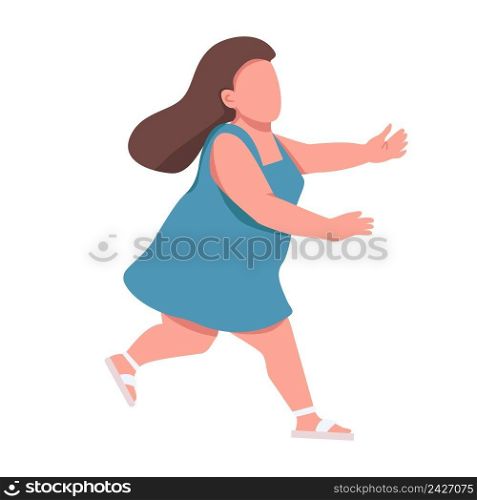 Young curvy woman stretching arms forward semi flat color vector character. Running figure. Full body person on white. Simple cartoon style illustration for web graphic design and animation. Young curvy woman stretching arms forward semi flat color vector character